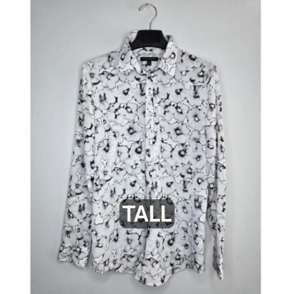 Banana Republic Dillon Shirt M Tall White Floral Print Button Down